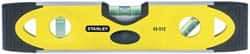 Stanley - Magnetic 9" Long 3 Vial Torpedo Level - Aluminum, Black/Yellow, 1 45°, 1 Level & 1 Plumb Vials - Exact Tool & Supply