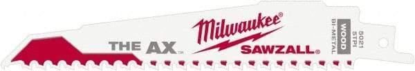 Milwaukee Tool - 6" Long x 1" Thick, Steel Reciprocating Saw Blade - Tapered Profile, 5 to 8 TPI, Toothed Edge, Universal Shank - Exact Tool & Supply