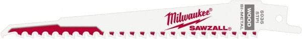 Milwaukee Tool - 6" Long x 3/4" Thick, Steel Reciprocating Saw Blade - Tapered Profile, 6 TPI, Toothed Edge, Universal Shank - Exact Tool & Supply