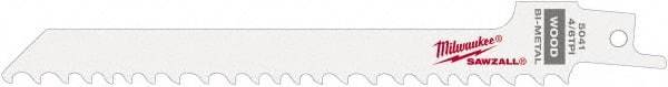 Milwaukee Tool - 6" Long x 1/2" Thick, Steel Reciprocating Saw Blade - Scroll Profile, 4 to 6 TPI, Toothed Edge, Universal Shank - Exact Tool & Supply