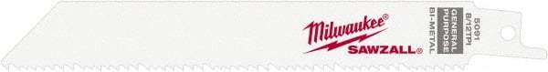 Milwaukee Tool - 6" Long x 3/4" Thick, Steel Reciprocating Saw Blade - Straight Profile, 8 to 12 TPI, Toothed Edge, Universal Shank - Exact Tool & Supply