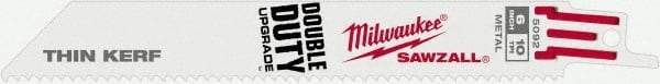 Milwaukee Tool - 6" Long x 3/4" Thick, Steel Reciprocating Saw Blade - Straight Profile, 10 TPI, Toothed Edge, Universal Shank - Exact Tool & Supply