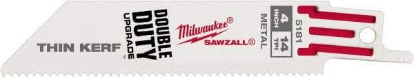 Milwaukee Tool - 4" Long x 3/4" Thick, Steel Reciprocating Saw Blade - Straight Profile, 14 TPI, Toothed Edge, Universal Shank - Exact Tool & Supply