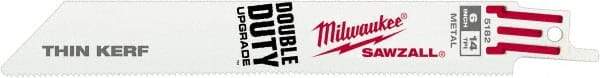 Milwaukee Tool - 6" Long x 3/4" Thick, Steel Reciprocating Saw Blade - Straight Profile, 14 TPI, Toothed Edge, Universal Shank - Exact Tool & Supply