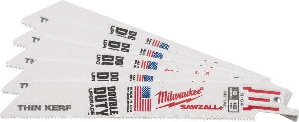 Milwaukee Tool - 6" Long x 3/4" Thick, Steel Reciprocating Saw Blade - Straight Profile, 18 TPI, Toothed Edge, Universal Shank - Exact Tool & Supply
