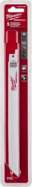Milwaukee Tool - 8" Long x 5/8" Thick, Steel Reciprocating Saw Blade - Straight Profile, 10 to 14 TPI, Toothed Edge, Universal Shank - Exact Tool & Supply