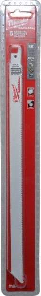 Milwaukee Tool - 12" Long x 5/8" Thick, Steel Reciprocating Saw Blade - Straight Profile, 10 to 14 TPI, Toothed Edge, Universal Shank - Exact Tool & Supply
