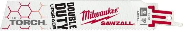 Milwaukee Tool - 6" Long x 1" Thick, Steel Reciprocating Saw Blade - Straight Profile, 10 TPI, Toothed Edge, Universal Shank - Exact Tool & Supply