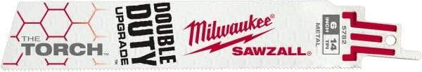 Milwaukee Tool - 6" Long x 1" Thick, Steel Reciprocating Saw Blade - Straight Profile, 14 TPI, Toothed Edge, Universal Shank - Exact Tool & Supply