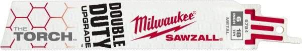 Milwaukee Tool - 6" Long x 1" Thick, Steel Reciprocating Saw Blade - Straight Profile, 18 TPI, Toothed Edge, Universal Shank - Exact Tool & Supply