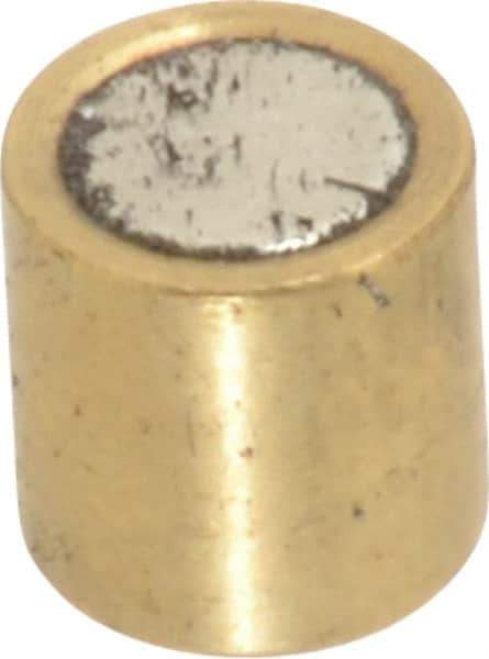 Mag-Mate - 1/4" Diam x 1/4" High, 0.63 Lb Average Pull Force, 1-1/4 Lb Max Pull Force, Neodymium Rare Earth Shielded Magnet - Brass Shield, 0.032" Shielding Wall Thickness - Exact Tool & Supply
