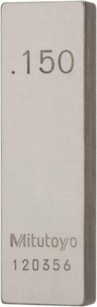 Mitutoyo - 0.15" Rectangular Steel Gage Block - Accuracy Grade AS-1, Includes Certificate of Inspection - Exact Tool & Supply