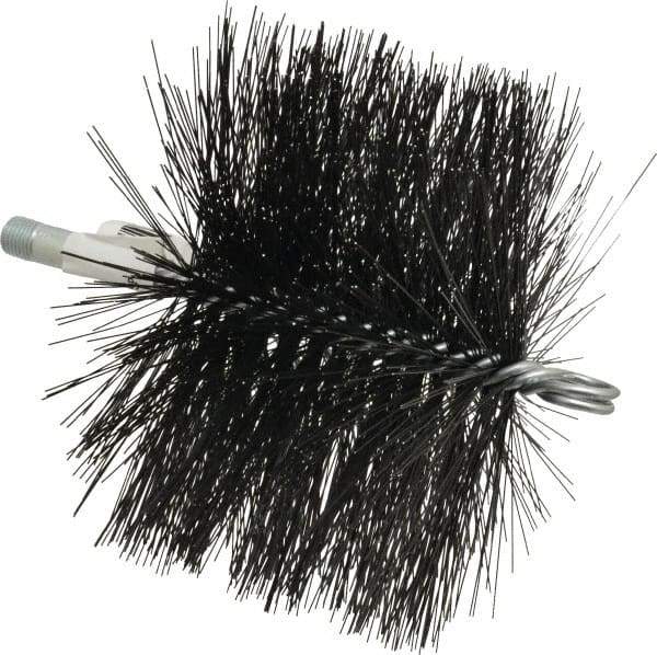 Schaefer Brush - 4-1/2" Brush Length, 6-1/2" Diam, Double Stem, Double Spiral Tube Brush - 7-1/2" Long, Tempered Steel Wire, 1/4" NPT Male Connection - Exact Tool & Supply