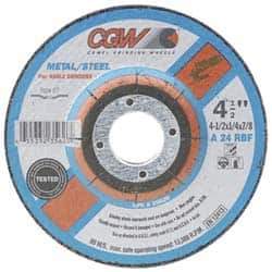 Camel Grinding Wheels - 24 Grit, 9" Wheel Diam, 1/4" Wheel Thickness, Type 27 Depressed Center Wheel - Aluminum Oxide, Resinoid Bond, N Hardness, 6,600 Max RPM, Compatible with Angle Grinder - Exact Tool & Supply