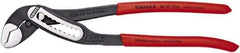 Knipex - 7-1/4" OAL, 1-1/2" Max Capacity, 9 Position Water Pump Tongue & Groove Pliers - Self-Gripping V-Jaws, Alligator Jaw Head, Plastic Dipped Handles - Exact Tool & Supply
