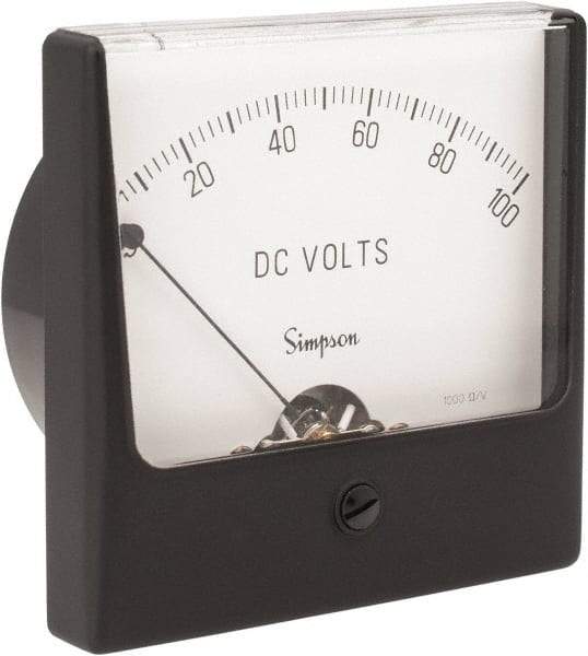 Simpson Electric - Analog, DC Voltmeter, Panel Meter - 60 Hz, 1000 Ohms at 60 Hz, 100 VDC - Exact Tool & Supply
