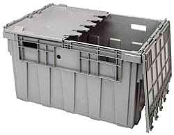 Akro-Mils - 100 Lb Load Capacity Gray Polyethylene Attached-Lid Container - Stacking, Nesting, 34" Long x 24" Wide x 19.6" High, Lid Included - Exact Tool & Supply