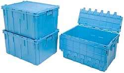 Akro-Mils - 17 Gal, 80 Lb Load Capacity Gray Polyethylene Attached-Lid Container - Stacking, Nesting, 24" Long x 19-1/2" Wide x 12-1/2" High, Lid Included - Exact Tool & Supply