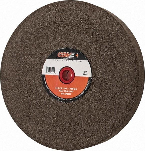 Camel Grinding Wheels - 60 Grit Aluminum Oxide Bench & Pedestal Grinding Wheel - 14" Diam x 1-1/2" Hole x 2" Thick, 1773 Max RPM, M Hardness, Medium Grade , Vitrified Bond - Exact Tool & Supply