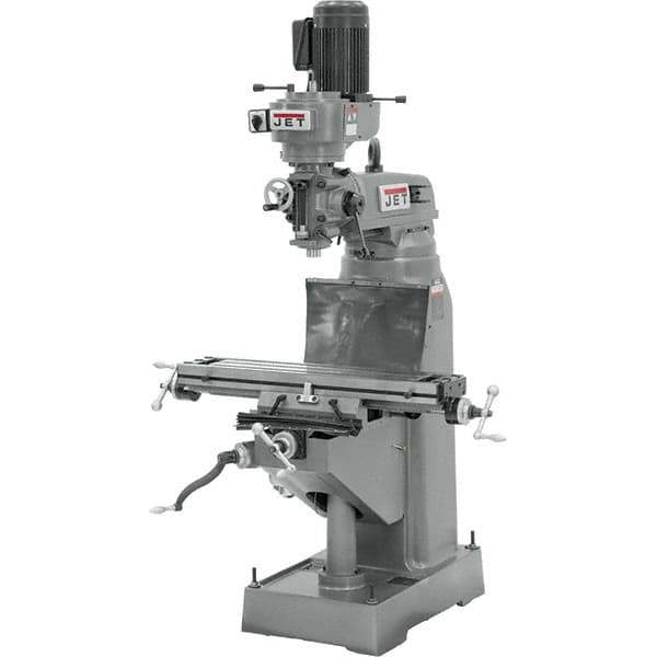 Jet - 7-7/8" Table Width x 35-3/4" Table Length, Step Pulley Control, 1 Phase Knee Milling Machine - R8 Spindle Taper, 1-1/2 hp - Exact Tool & Supply