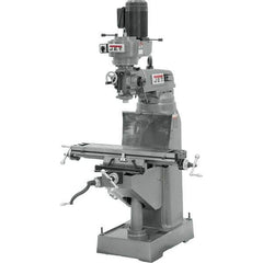 Jet - 7-7/8" Table Width x 35-3/4" Table Length, Step Pulley Control, 1 Phase Knee Milling Machine - R8 Spindle Taper, 1-1/2 hp - Exact Tool & Supply