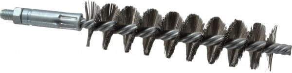 Schaefer Brush - 4" Brush Length, 1" Diam, Double Stem, Single Spiral Tube Brush - 6-1/4" Long, Stainless Steel, 1/4-28 Male Connection - Exact Tool & Supply