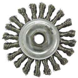 Anderson - 4" OD, M10x1.25 Arbor Hole, Knotted Stainless Steel Wheel Brush - 3/8" Face Width, 1" Trim Length, 0.02" Filament Diam, 20,000 RPM - Exact Tool & Supply