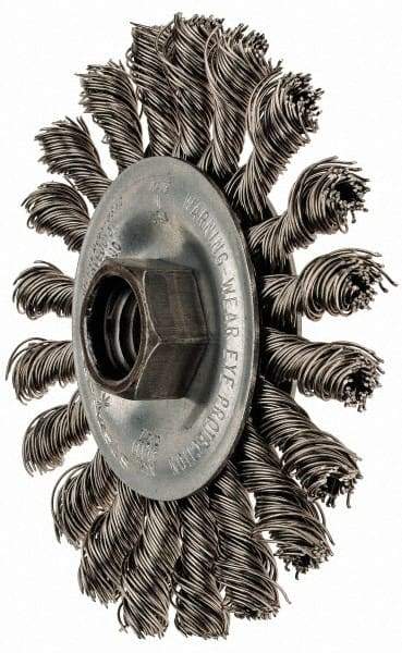 Anderson - 4" OD, 5/8-11 Arbor Hole, Knotted Stainless Steel Wheel Brush - 3/8" Face Width, 1" Trim Length, 0.02" Filament Diam, 20,000 RPM - Exact Tool & Supply