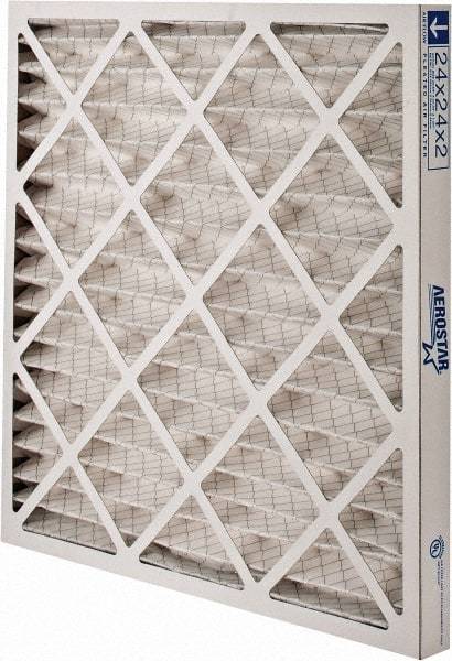 Made in USA - 24" Noml Height x 24" Noml Width x 2" Noml Depth, 35% Capture Efficiency, Wire-Backed Pleated Air Filter - MERV 8, Synthetic, Integrated Paperboard Frame, 500 Max FPM, 1,500 CFM, For Any Unit - Exact Tool & Supply