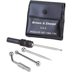 TESA Brown & Sharpe - Single End, Center Finder Set Mechanical - 0.25 Inch Head Diameter, Ball, Conical, Disc Head Type, Includes 4 Attachments, Case, Holder, 4 Pieces - Exact Tool & Supply