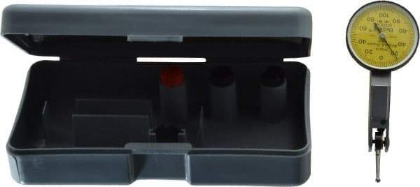 TESA Brown & Sharpe - 0.2 mm Range, 0.002 mm Dial Graduation, Horizontal Dial Test Indicator - 28 mm White Dial, 0-100-0 Dial Reading, 0.002 mm - Exact Tool & Supply