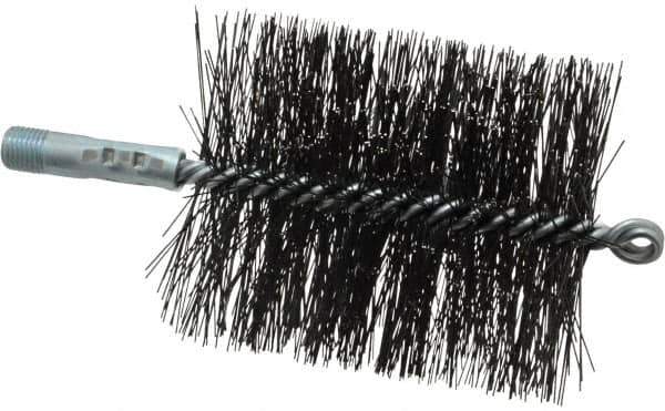 Schaefer Brush - 4-1/2" Brush Length, 3-3/4" Diam, Double Stem, Double Spiral Tube Brush - 7-1/2" Long, Tempered Steel Wire, 1/4" NPT Male Connection - Exact Tool & Supply