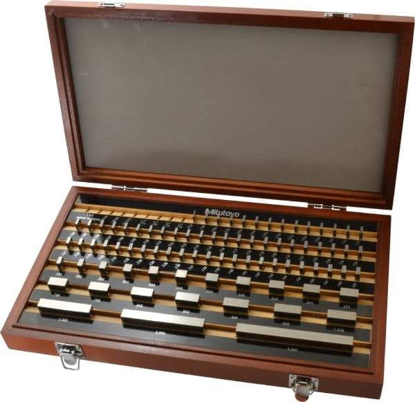 Mitutoyo - 81 Piece, 0.05 to 4", Grade AS-2, Steel Gage Block Set - Rectangular, 18µ (0.05-0.4"), 24µ (0.45-1"), 32µ (2"), 40µ (3"), 48µ (4") Tolerance - Exact Tool & Supply