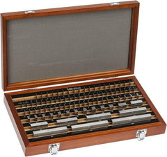 Mitutoyo - 87 Piece, 0.5 to 100mm, Grade AS-1, Steel Gage Block Set - Rectangular, 0.2 (1-1mm), 0.3 (0.5mm), 0.3 (2mm), 0.4 (3-5mm), 0.5 (6-70mm), 0.6 (80-10mm)mm Tolerance - Exact Tool & Supply