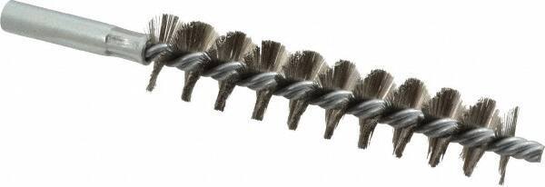 Schaefer Brush - 4" Brush Length, 7/8" Diam, Double Stem, Single Spiral Tube Brush - 6-1/4" Long, Stainless Steel, 12-24 Female Connection - Exact Tool & Supply