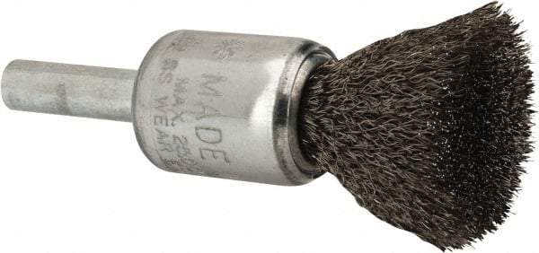 Anderson - 1/2" Brush Diam, Crimped, End Brush - 1/4" Diam Shank, 25,000 Max RPM - Exact Tool & Supply