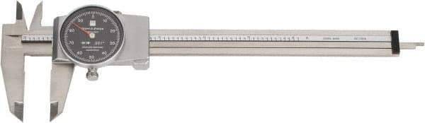 TESA Brown & Sharpe - 0" to 6" Range, 0.001" Graduation, 0.1" per Revolution, Dial Caliper - Black Face, 1.5" Jaw Length - Exact Tool & Supply