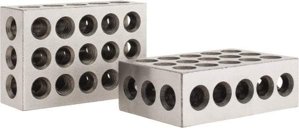 Value Collection - 0.0003 Squareness Per Inch, Hardened Steel, 1-2-3 Block with 23 Hole Setup Block - 0.0001 to 0.0007 Inch Overall Tolerance, 3/8 - 16 Inch Tapped Hole Size, 56-60 HRC Hardness, Sold As Matched Pair - Exact Tool & Supply
