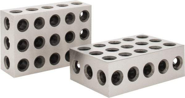 Value Collection - 0.0003 Squareness Per Inch, Hardened Steel, 2-4-6 Block with 23 Hole Setup Block - 0.0001 to 0.0007 Inch Overall Tolerance, 5/8-11 Inch Tapped Hole Size, 56-60 HRC Hardness, Sold As Matched Pair - Exact Tool & Supply