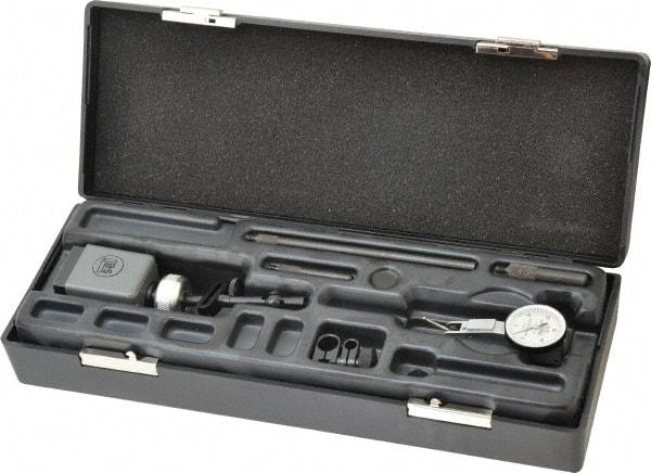 TESA Brown & Sharpe - 0.0005" Graduation, 0.03" Max Meas, 0-15-0 Dial Reading, Dial Indicator & Base Kit - 1-1/4" Base Length x 1-1/4" Base Width x 1-3/4" Base Height, 1" Dial Diam - Exact Tool & Supply