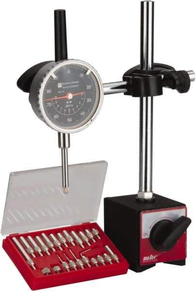 TESA Brown & Sharpe - 0.001" Graduation, 0-100 Dial Reading, Indicator & Base Kit - 2-1/4" Dial Diam - Exact Tool & Supply