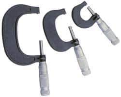 TESA Brown & Sharpe - 0 to 3" Range, 3 Piece Mechanical Outside Micrometer Set - 0.0001" Graduation, 4 & 5µm Accuracy, Friction Thimble, Carbide Tipped Face - Exact Tool & Supply