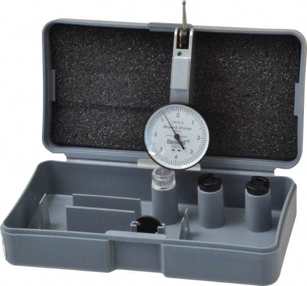 TESA Brown & Sharpe - 0.008 Inch Range, 0.0001 Inch Dial Graduation, Horizontal Dial Test Indicator - 1 Inch White Dial, 0-4-0 Dial Reading, Accurate to 0.0001 Inch - Exact Tool & Supply