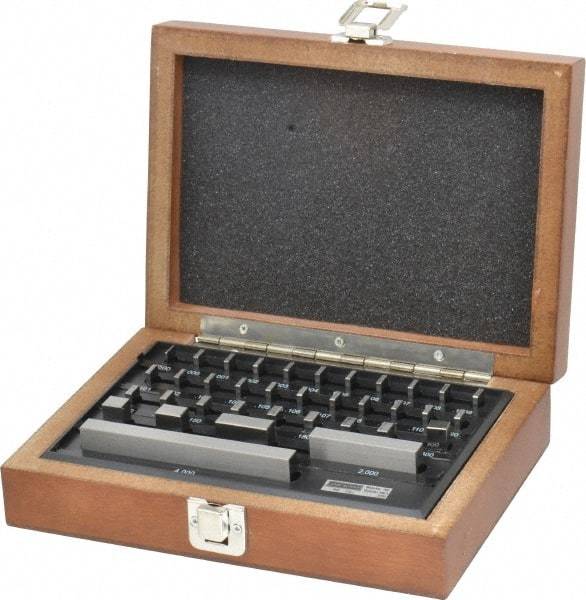 SPI - 36 Piece, 0.05 to 4", Grade AS-1, Steel Gage Block Set - Rectangular, +16 - 8µ (2"), +24 - 12µ (4"), +8 - 4µ (0.050-1") Tolerance - Exact Tool & Supply