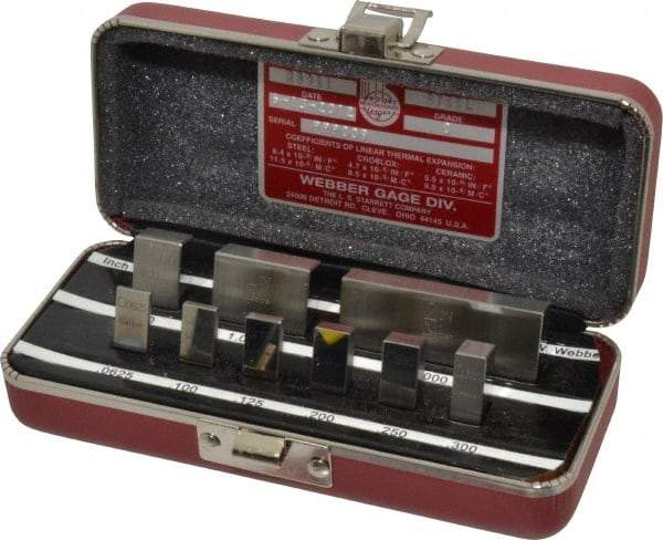 Starrett - 9 Piece, 1/16 to 2", Grade 0, Steel Gage Block Set - Rectangular - Exact Tool & Supply
