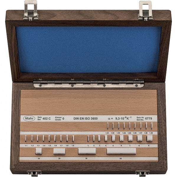 Mahr - 32 Piece, 1 to 50mm, Grade 2, Ceramic Gage Block Set - Rectangular - Exact Tool & Supply