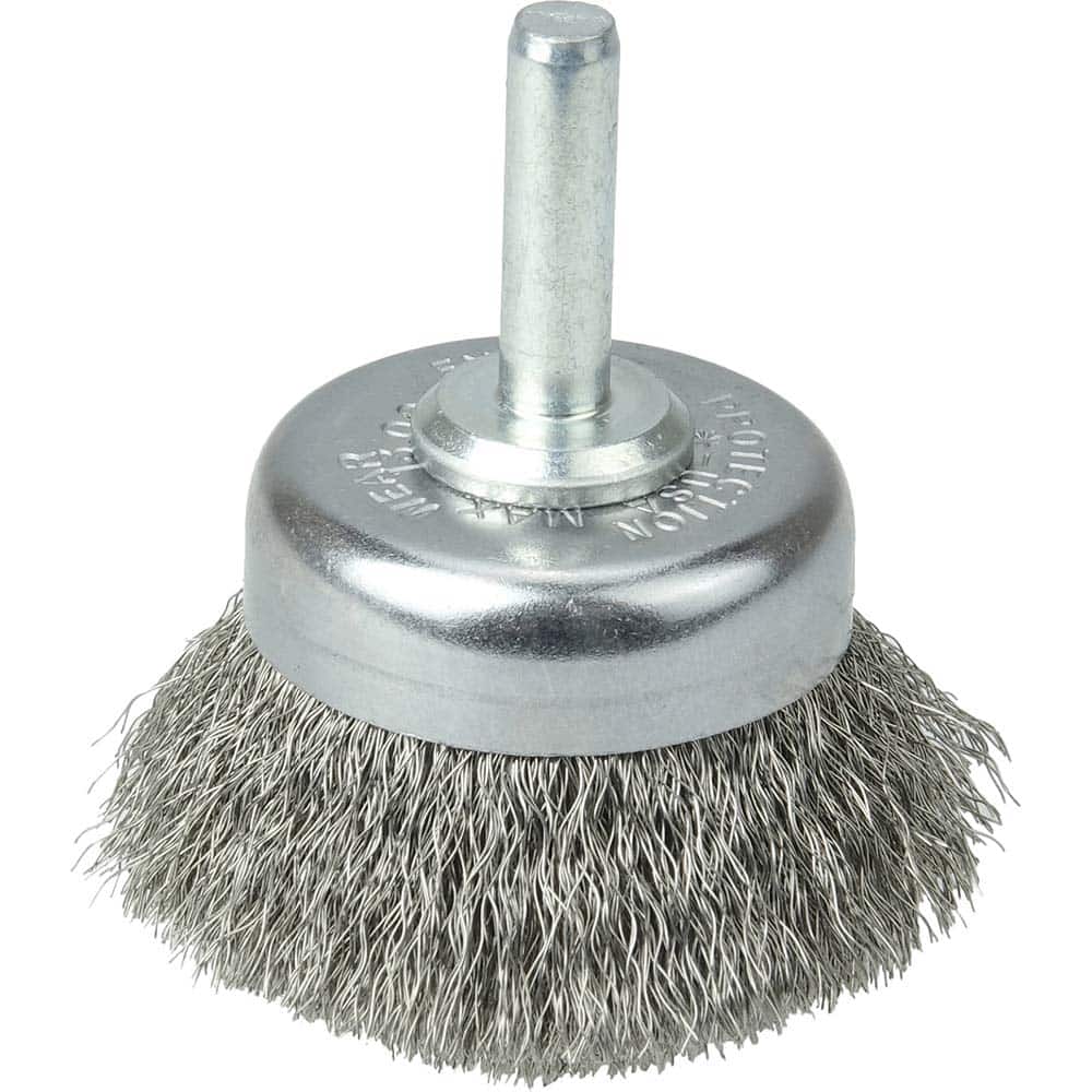Weiler - Cup Brushes; Brush Diameter (Inch): 1-3/4 ; Fill Material: Stainless Steel ; Filament/Wire Diameter (Decimal Inch): 0.0060 ; Wire Type: Crimped Wire ; Arbor Type: Shank ; Shank Diameter (Inch): 1/4 - Exact Tool & Supply