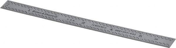 TESA Brown & Sharpe - 6" Long, 1/64, 1/50, 1/32, 1/10" Graduation, Flexible Steel Rule - 3R Graduation Style, 1/2" Wide, Silver, Satin Chrome Finish - Exact Tool & Supply