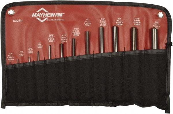 Mayhew - 12 Piece, 1/16 to 1/2", Roll Pin Punch Set - Round Shank, Comes in Vinyl Roll - Exact Tool & Supply