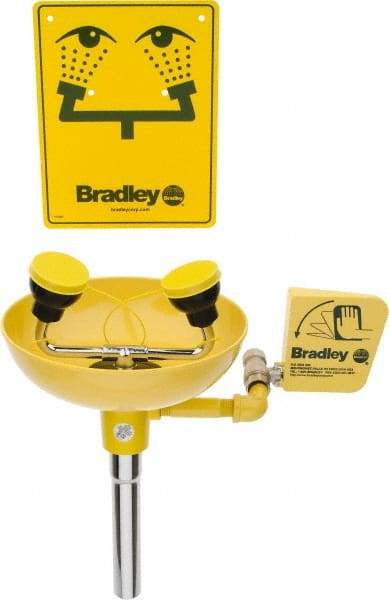 Bradley - Wall Mount, Plastic Bowl, Eye & Face Wash Station - 1/2" Inlet, 30 to 90 psi Flow, 3 GPM Flow Rate - Exact Tool & Supply